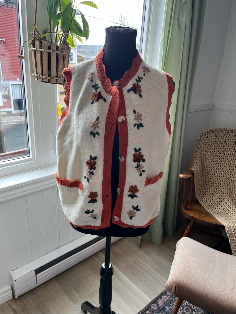 Cider Cream Knit Vest with Rust Trim Autumn 🍂 Fall Sweater Vest Size Large